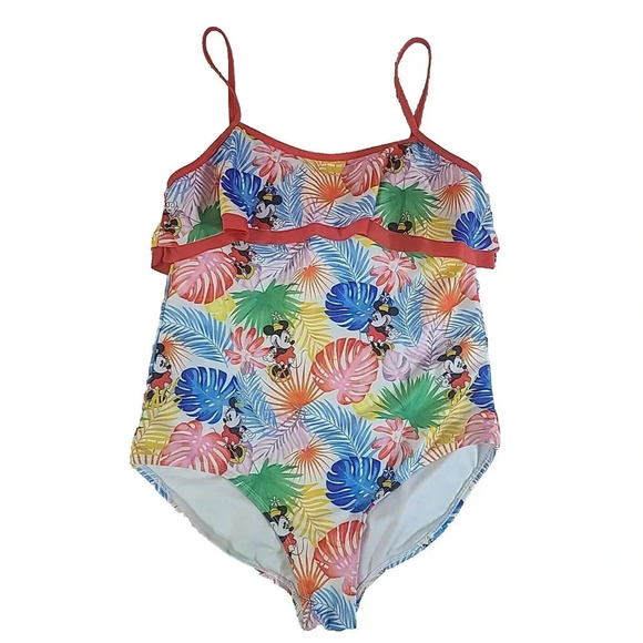 Disney Minnie Mouse Hawaiian Floral Bathing Suit Women's XL Ruffle Tropical - Picture 1 of 11